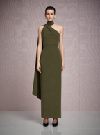 Vestido Verde Olivo Un Hombro Estola Recto ML-17