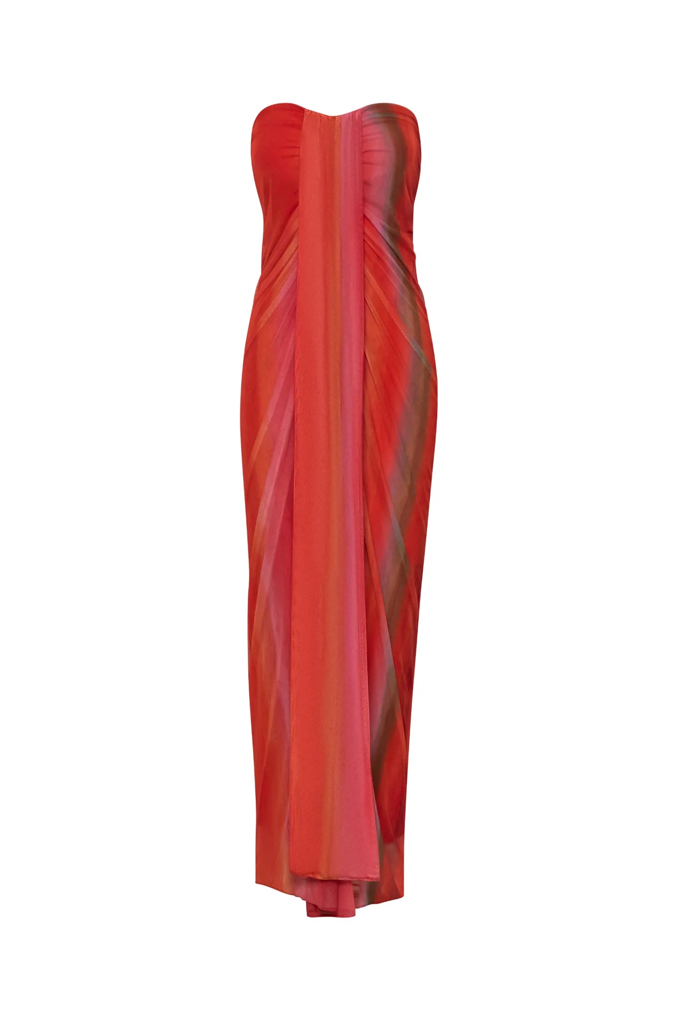 VESTIDO NARANJA DEGRADADO STRAPLESS