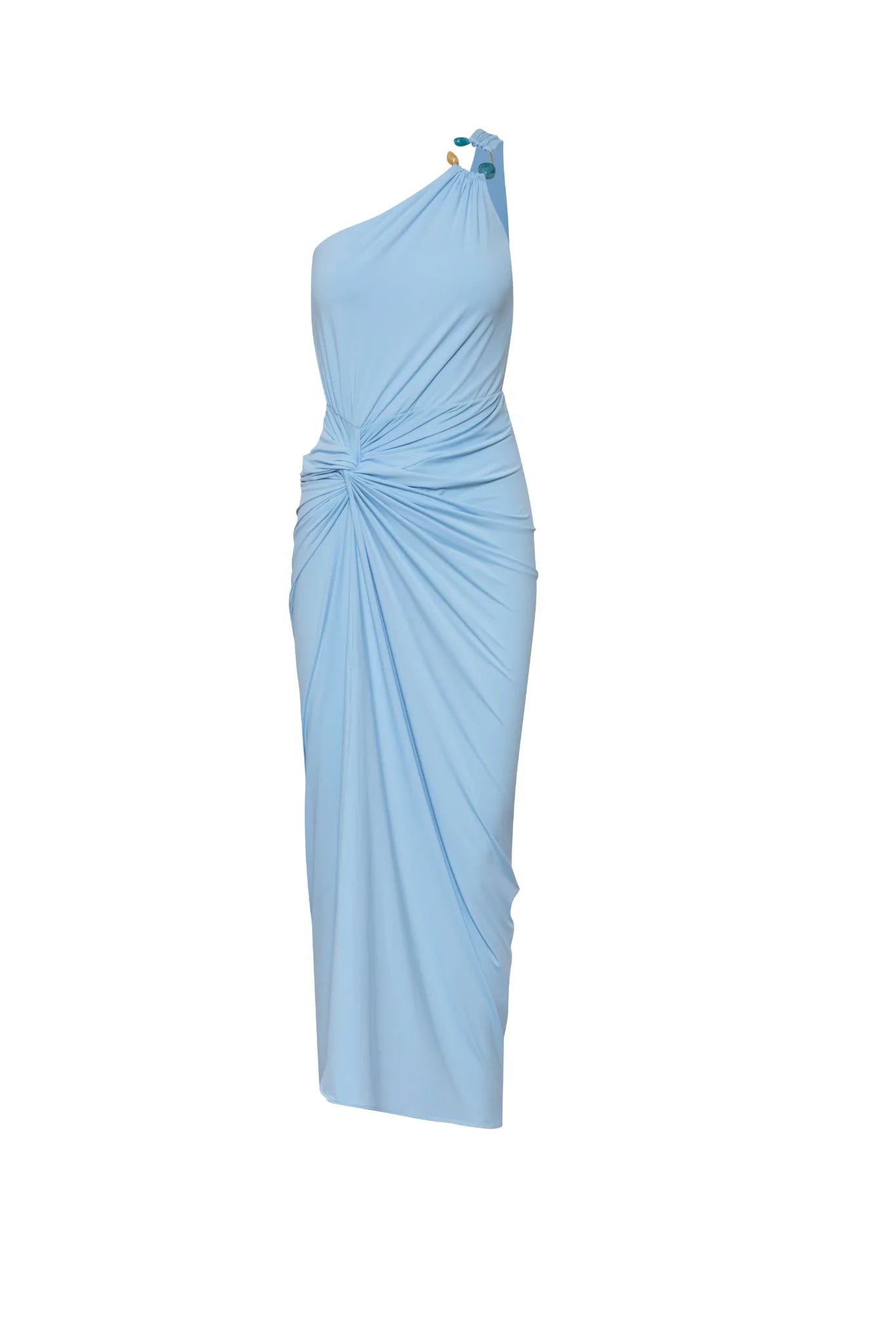 VESTIDO AZUL CIELO STRETCH UN HOMBRO