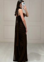 Vestido Café Mesh Strapless Drapeado