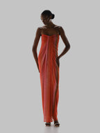VESTIDO NARANJA DEGRADADO STRAPLESS