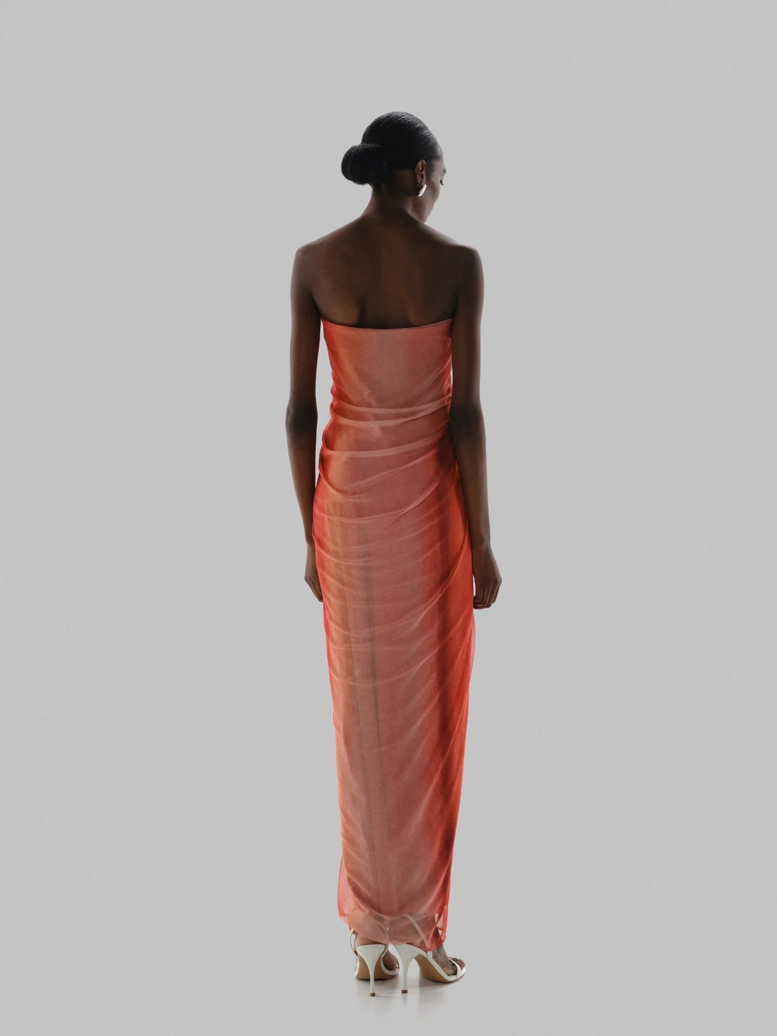 VESTIDO NARANJA DEGRADADO STRAPLESS