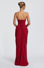 Vestido Rojo Quemado Strapless Corset