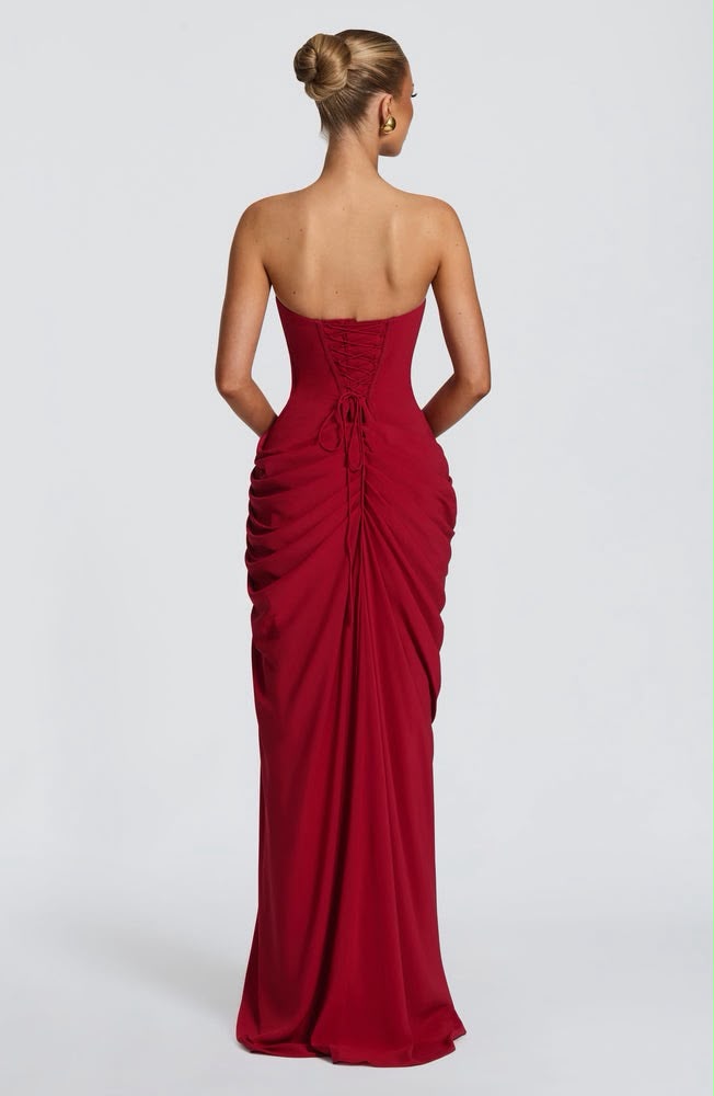 Vestido Rojo Quemado Strapless Corset