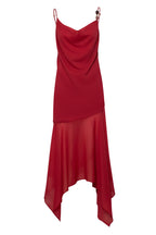 VESTIDO ROJO TIRANTES BORLAS GASA PICOS