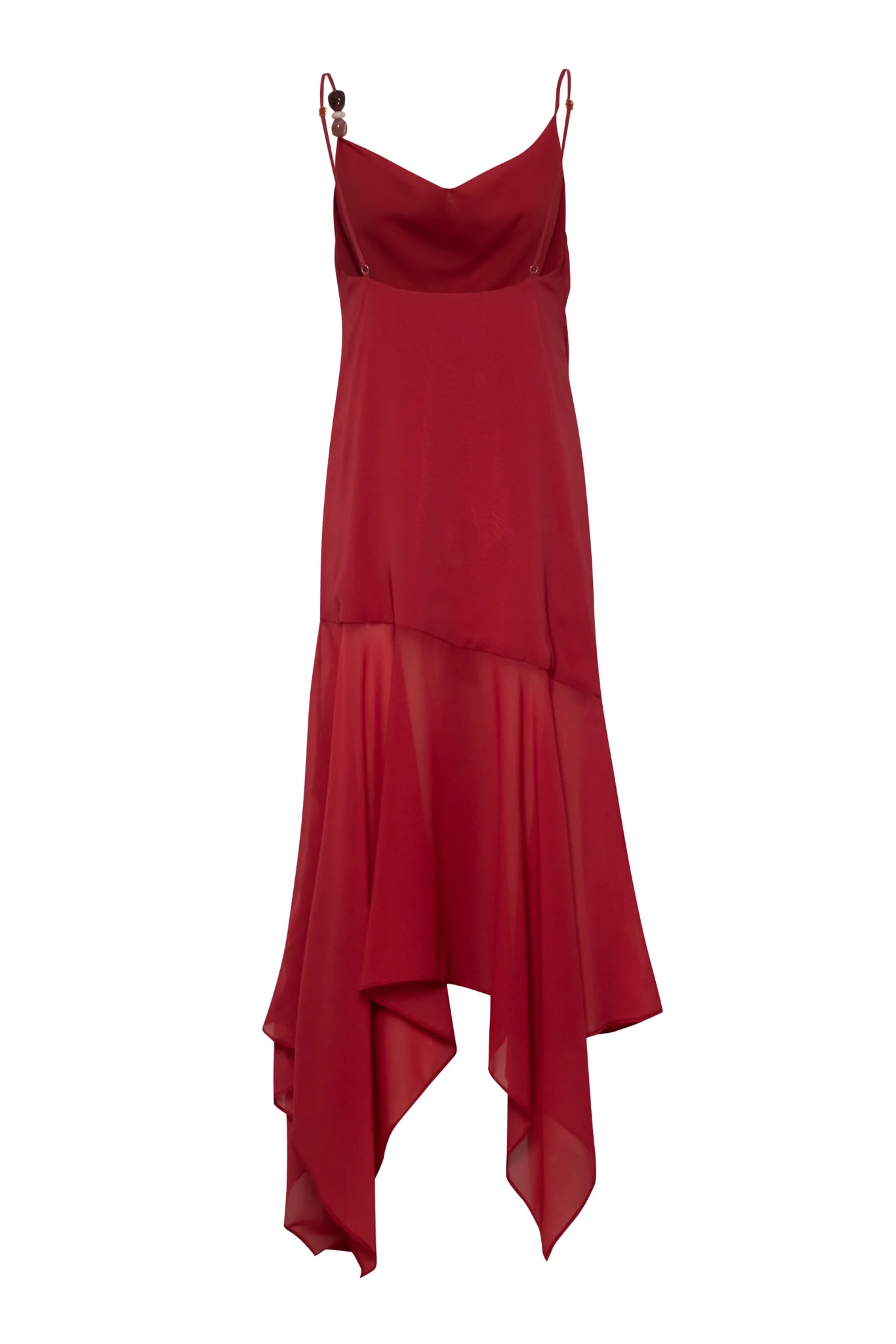 VESTIDO ROJO TIRANTES BORLAS GASA PICOS
