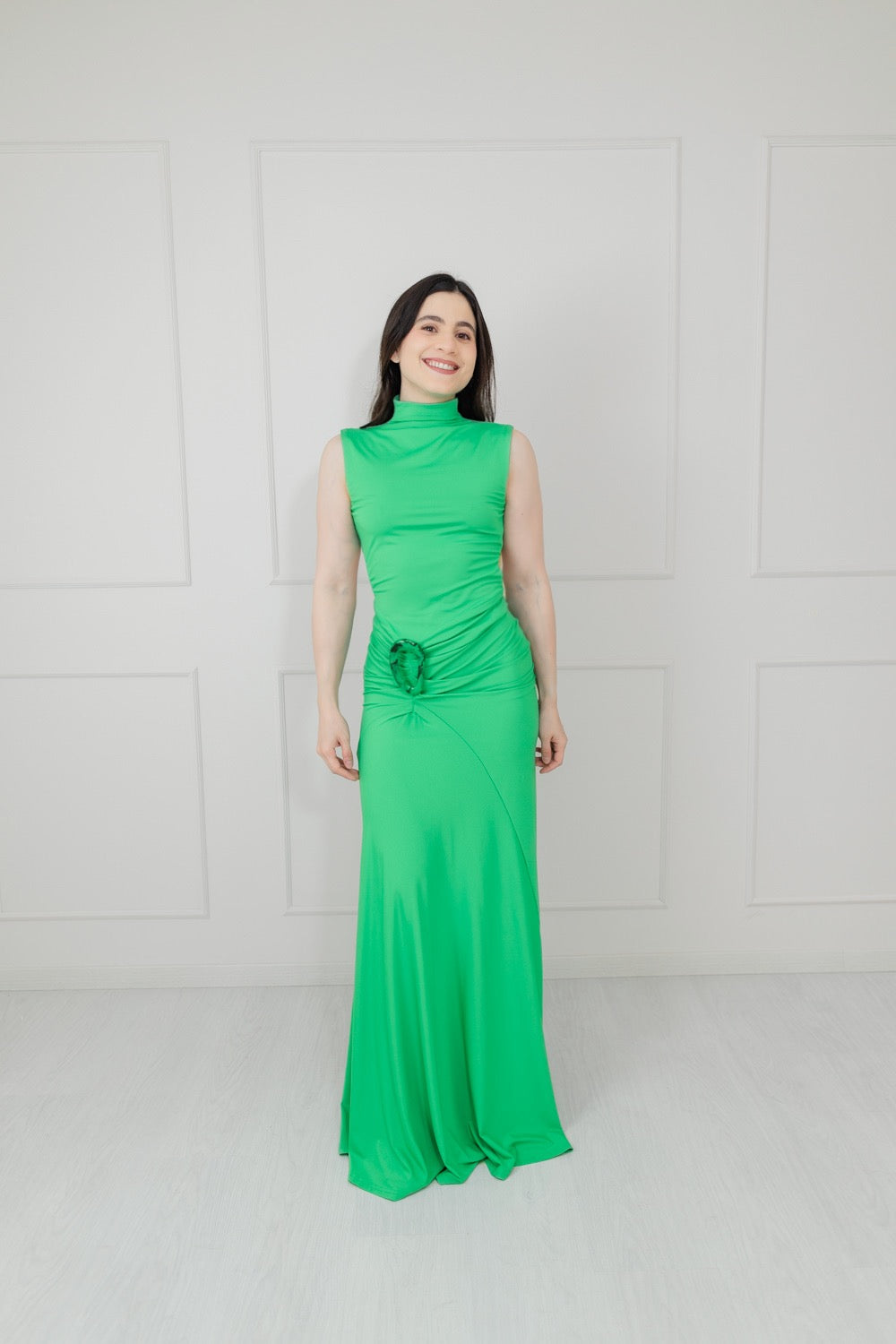 Vestido Verde Limón Cuello Alto