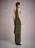 Vestido Verde Olivo Un Hombro Estola Recto ML-17
