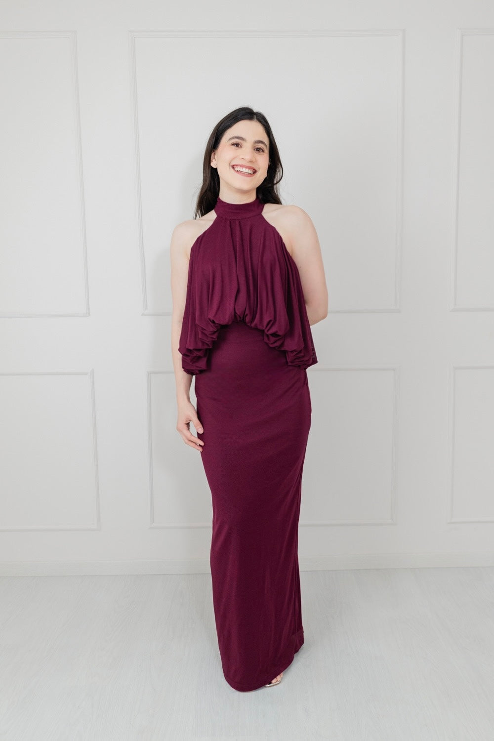 Vestido Vino Stretch Halter Globo
