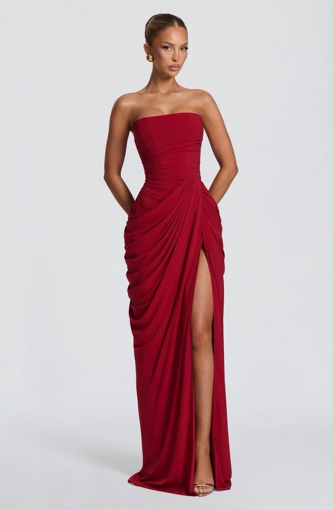Vestido Rojo Quemado Strapless Corset