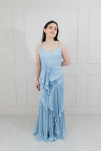 Vestido Azul Cielo Tableado Pliegues