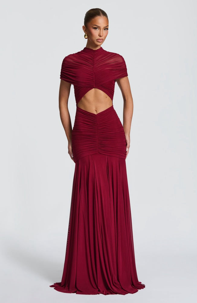 VESTIDO ROJO QUEMADO CUT OUT MESH
