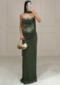 Vestido Verde Olivo Strapless Estola