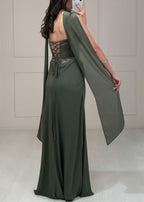 Vestido Verde Olivo Strapless Estola