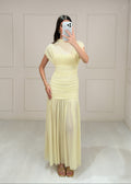 Vestido Amarillo Mesh Cuello Alto