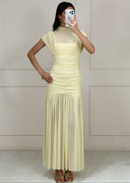 Vestido Amarillo Mesh Cuello Alto