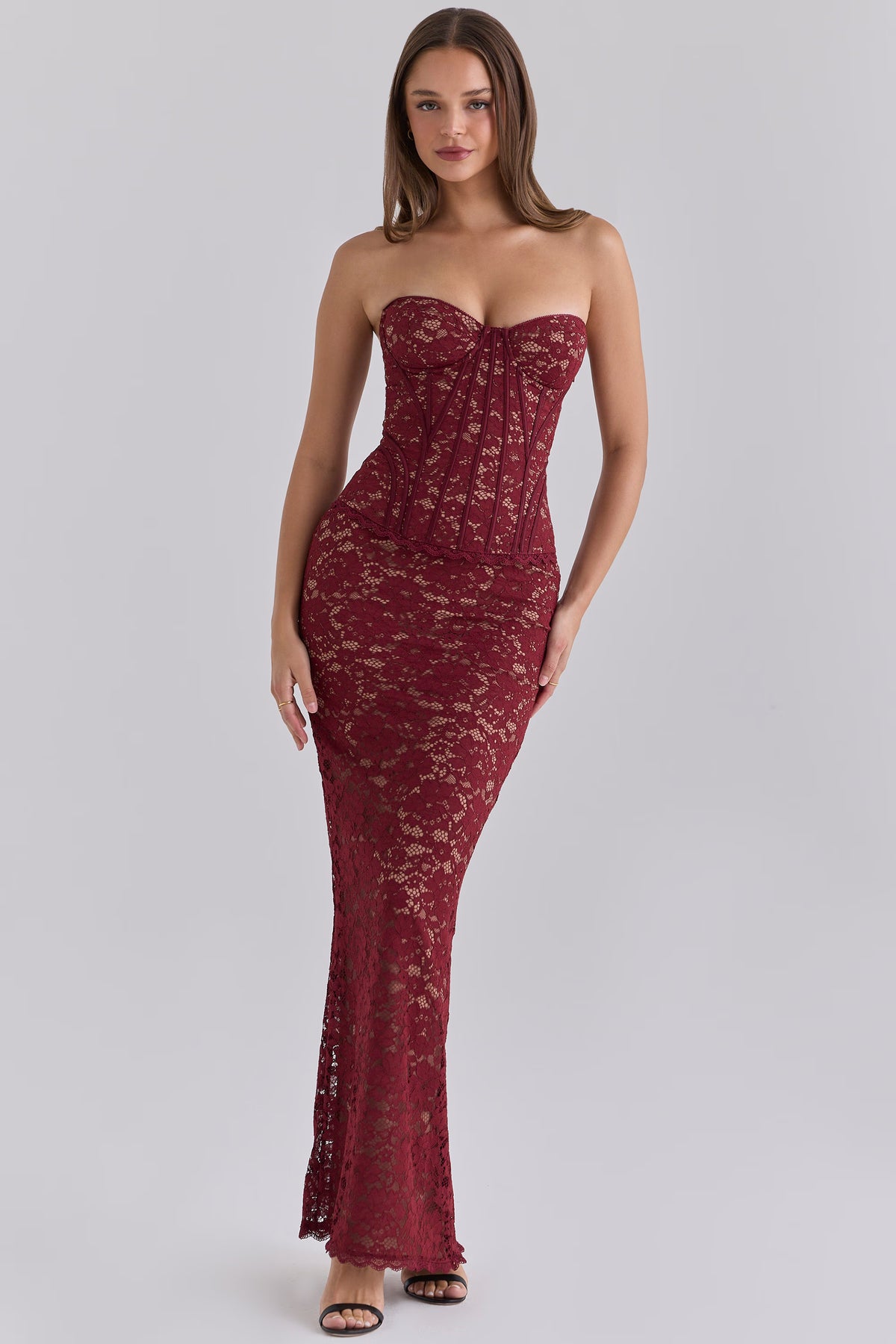 Vestido Rojo Quemado Strapless Encaje ML-1095