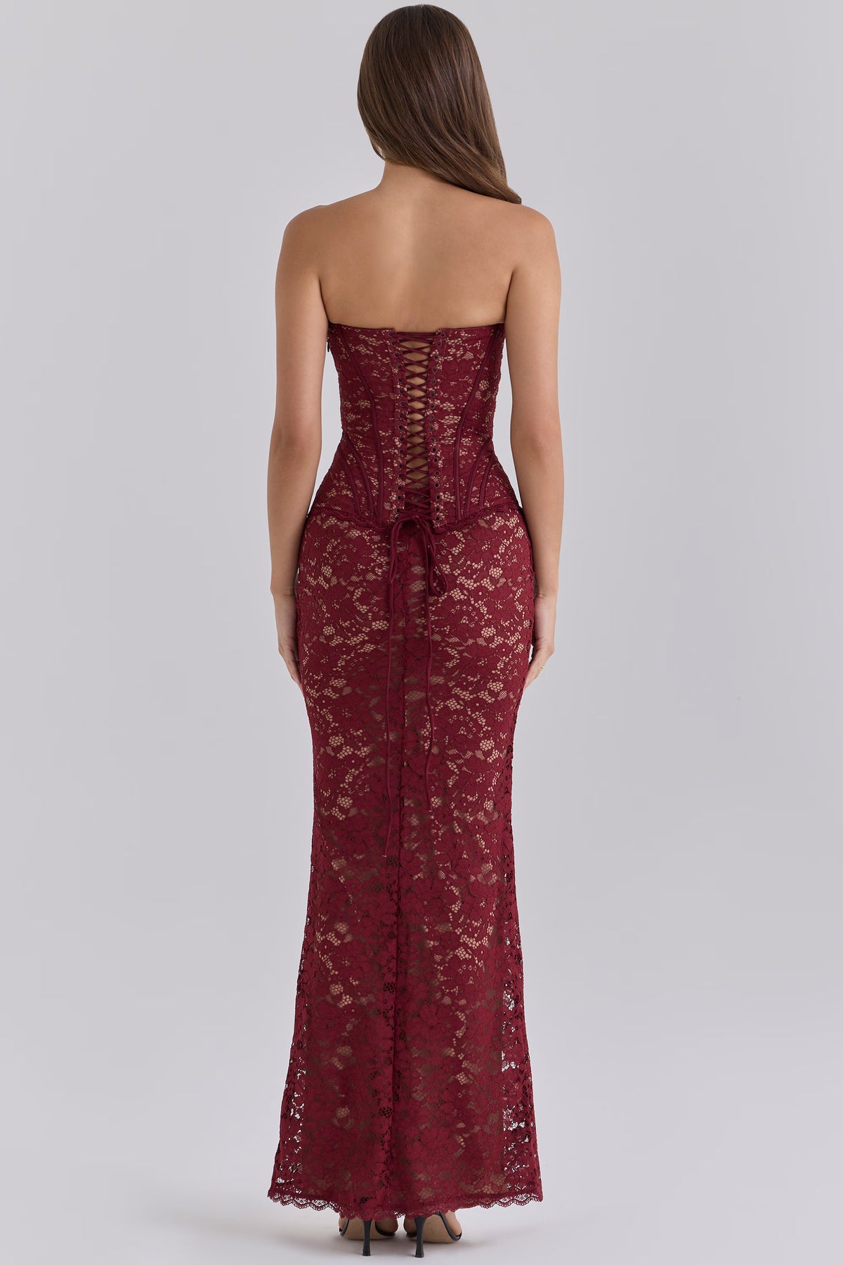 Vestido Rojo Quemado Strapless Encaje ML-1095