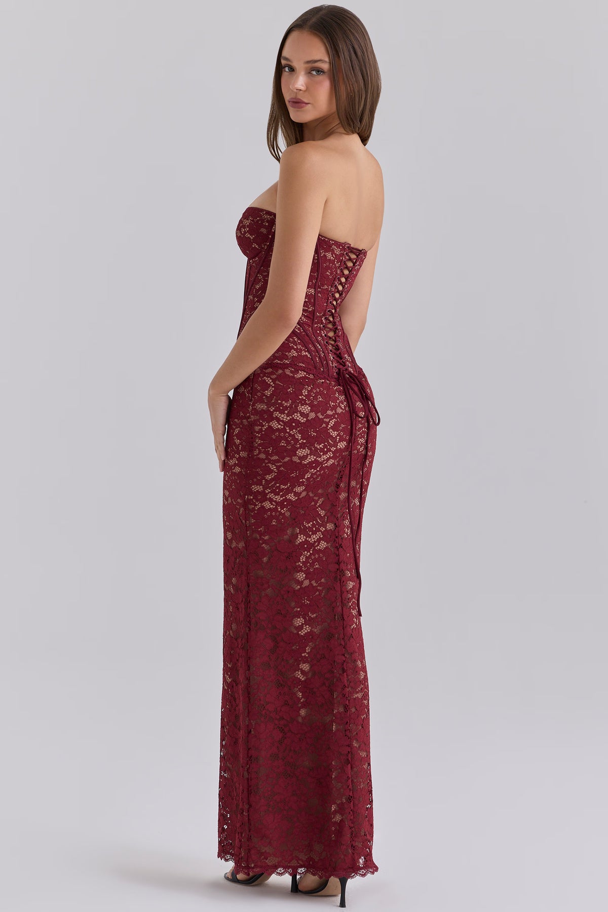 Vestido Rojo Quemado Strapless Encaje ML-1095