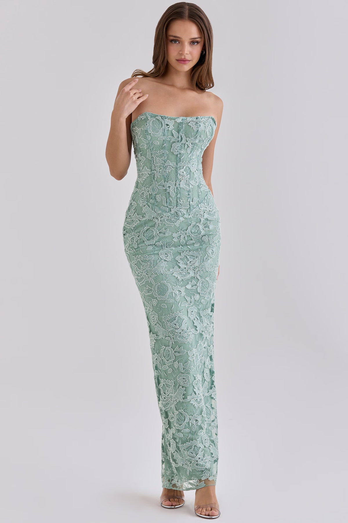 Vestido Aqua Strapless Lentejuela ML-1096