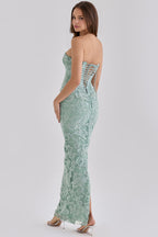 Vestido Aqua Strapless Lentejuela ML-1096