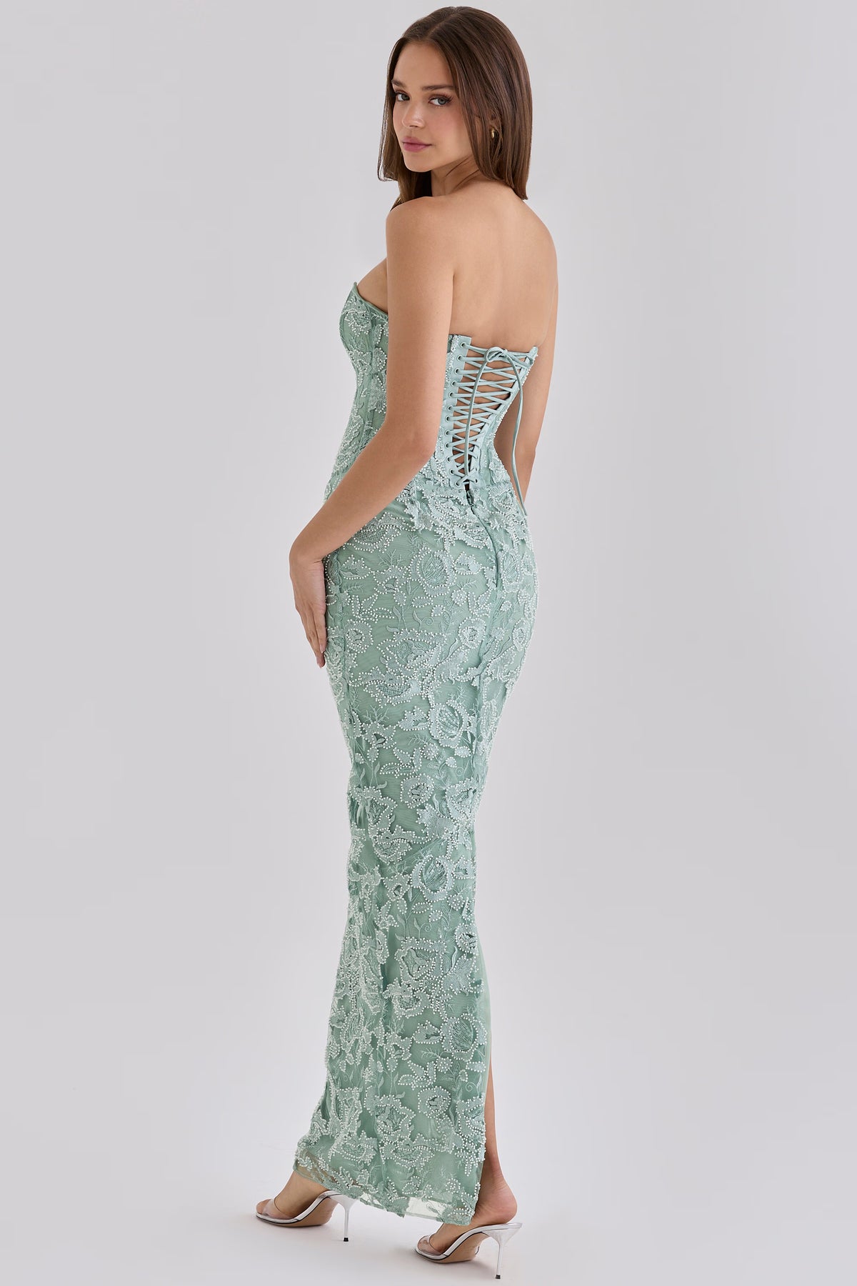 Vestido Aqua Strapless Lentejuela ML-1096