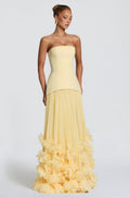 Vestido Amarillo Strapless Falda Tableada ML-494