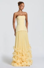 Vestido Amarillo Strapless Falda Tableada ML-494