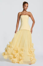 Vestido Amarillo Strapless Falda Tableada ML-494