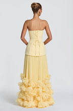 Vestido Amarillo Strapless Falda Tableada ML-494