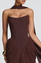 Vestido Café Strapless Corset Drapeado ML-495