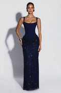 Vestido Azul Marino Tirantes Corset Falda Lentejuela ML-1097