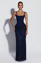 Vestido Azul Marino Tirantes Corset Falda Lentejuela ML-1097