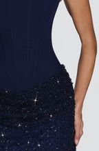Vestido Azul Marino Tirantes Corset Falda Lentejuela ML-1097