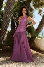 VESTIDO LAVANDA UN HOMBRO ASIMETRICO