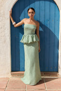 VESTIDO PISTACHE CORRUGADO DOS PIEZAS