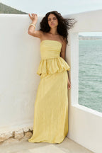 VESTIDO AMARILLO CORRUGADO DOS PIEZAS