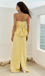 VESTIDO AMARILLO CORRUGADO DOS PIEZAS