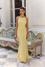 VESTIDO AMARILLO GASA TIRANTES NUDO