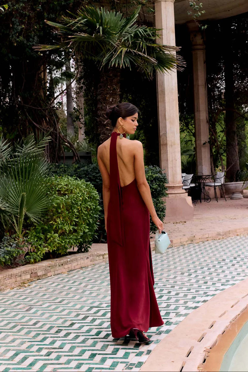 VESTIDO VINO HALTER HOLANES AQUA