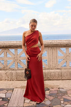 VESTIDO TERRACOTA UN HOMBRO CUT OUT