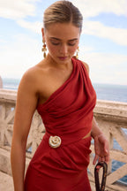 VESTIDO TERRACOTA UN HOMBRO CUT OUT
