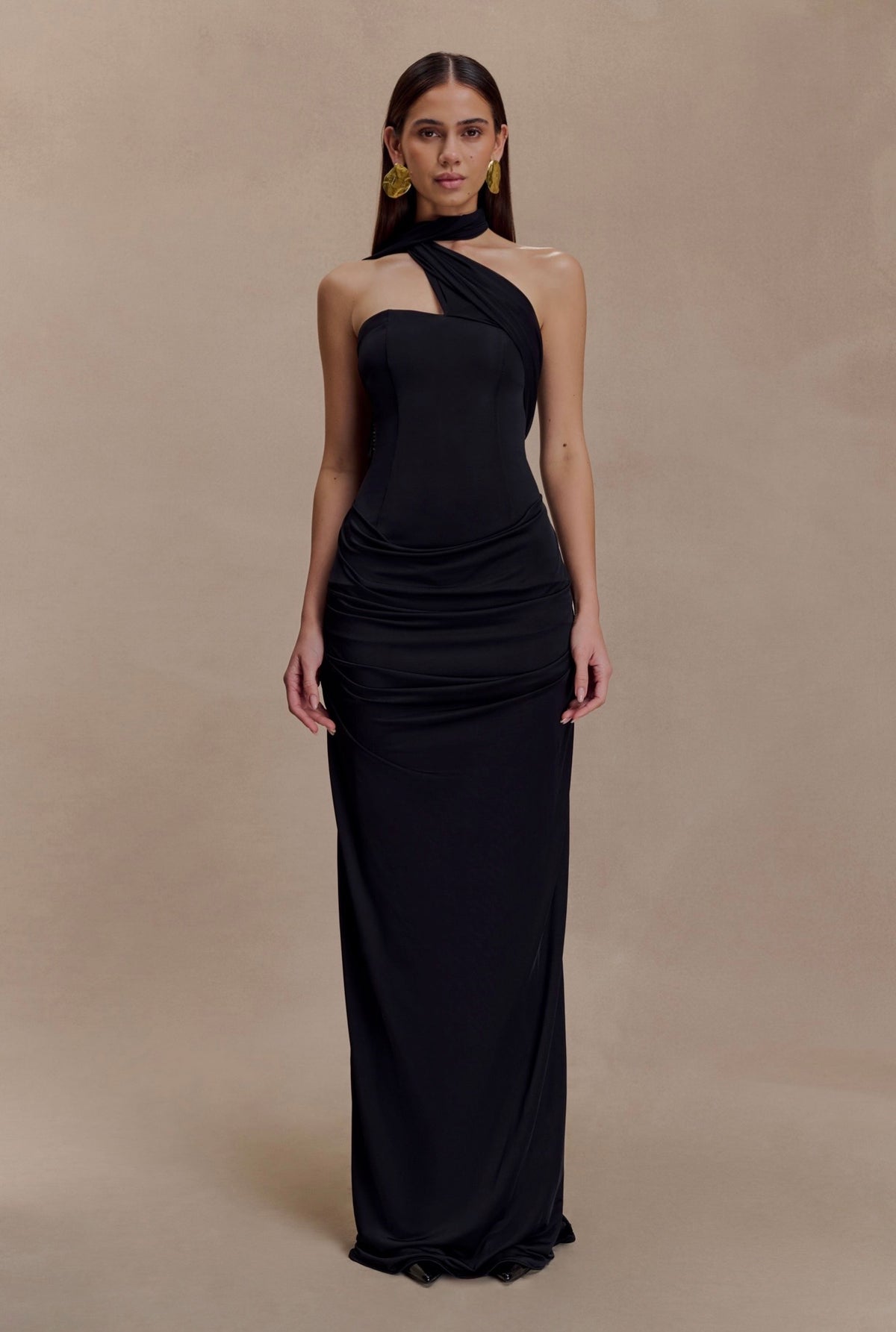 Vestido Negro Stretch Strapless Estola Mesh MLA-526