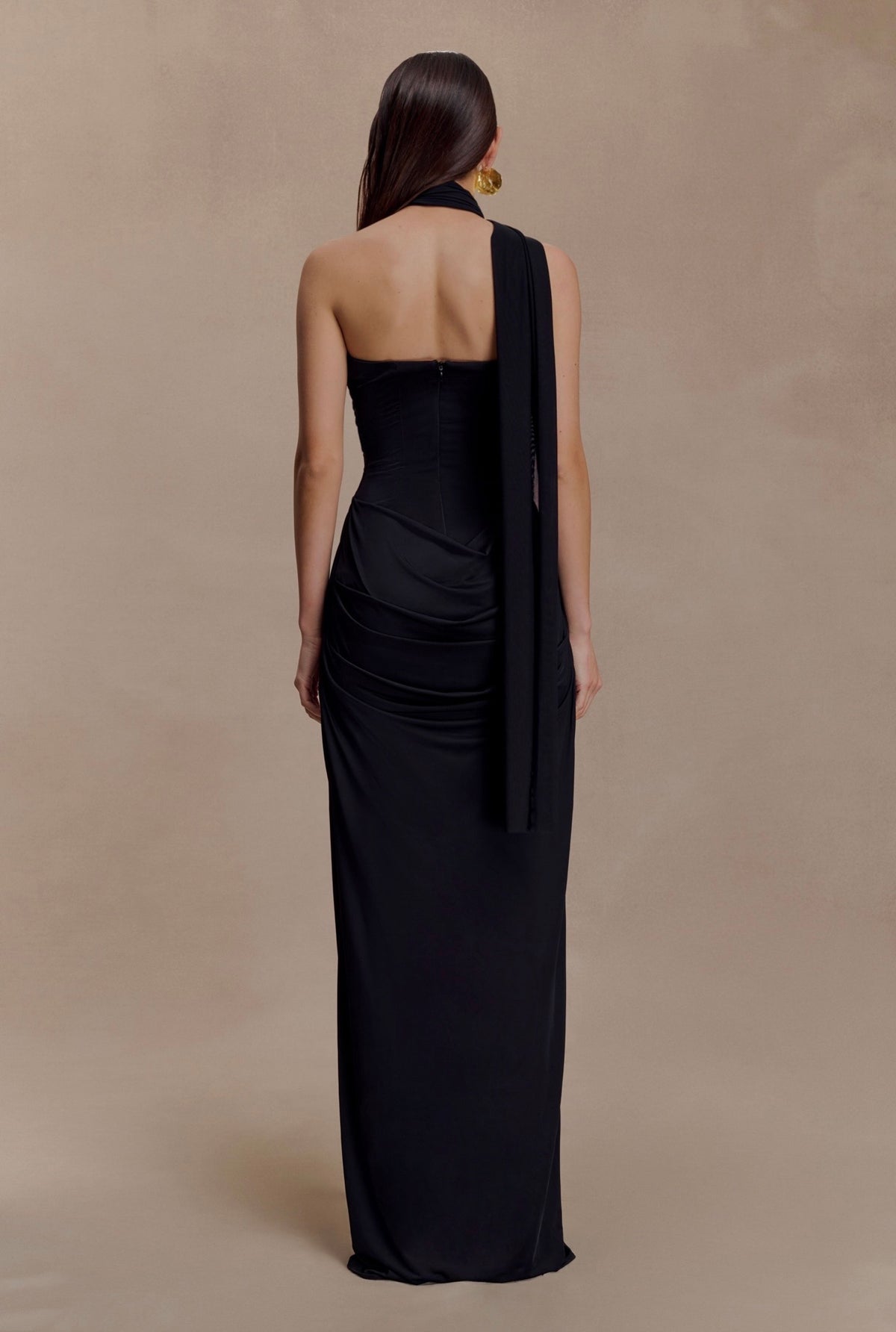 Vestido Negro Stretch Strapless Estola Mesh MLA-526