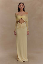 Vestido Amarillo Pastel Manga Larga Cut Out ML-993