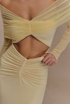 Vestido Amarillo Pastel Manga Larga Cut Out ML-993