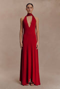 Vestido Rojo Quemado Cuello V Estola Stretch ML-996