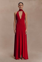 Vestido Rojo Quemado Cuello V Estola Stretch ML-996