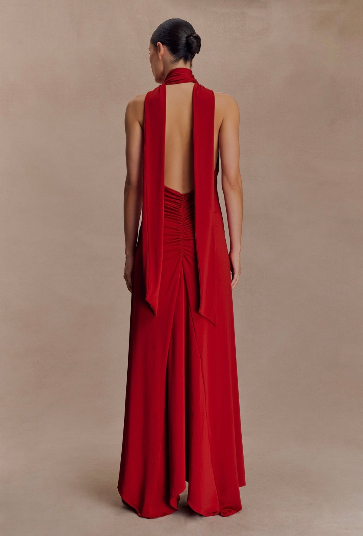 Vestido Rojo Quemado Cuello V Estola Stretch ML-996