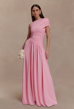 Vestido Rosa Barbie Un Hombro Asimétrico Stretch ML-998